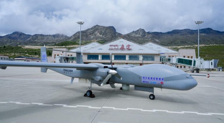 A chinese UAV carrying a base station counducted test in a high-altitude area without signal