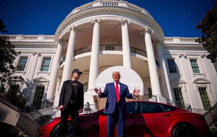 President Trump Speaks Alongside Tesla Vehicles At The White House